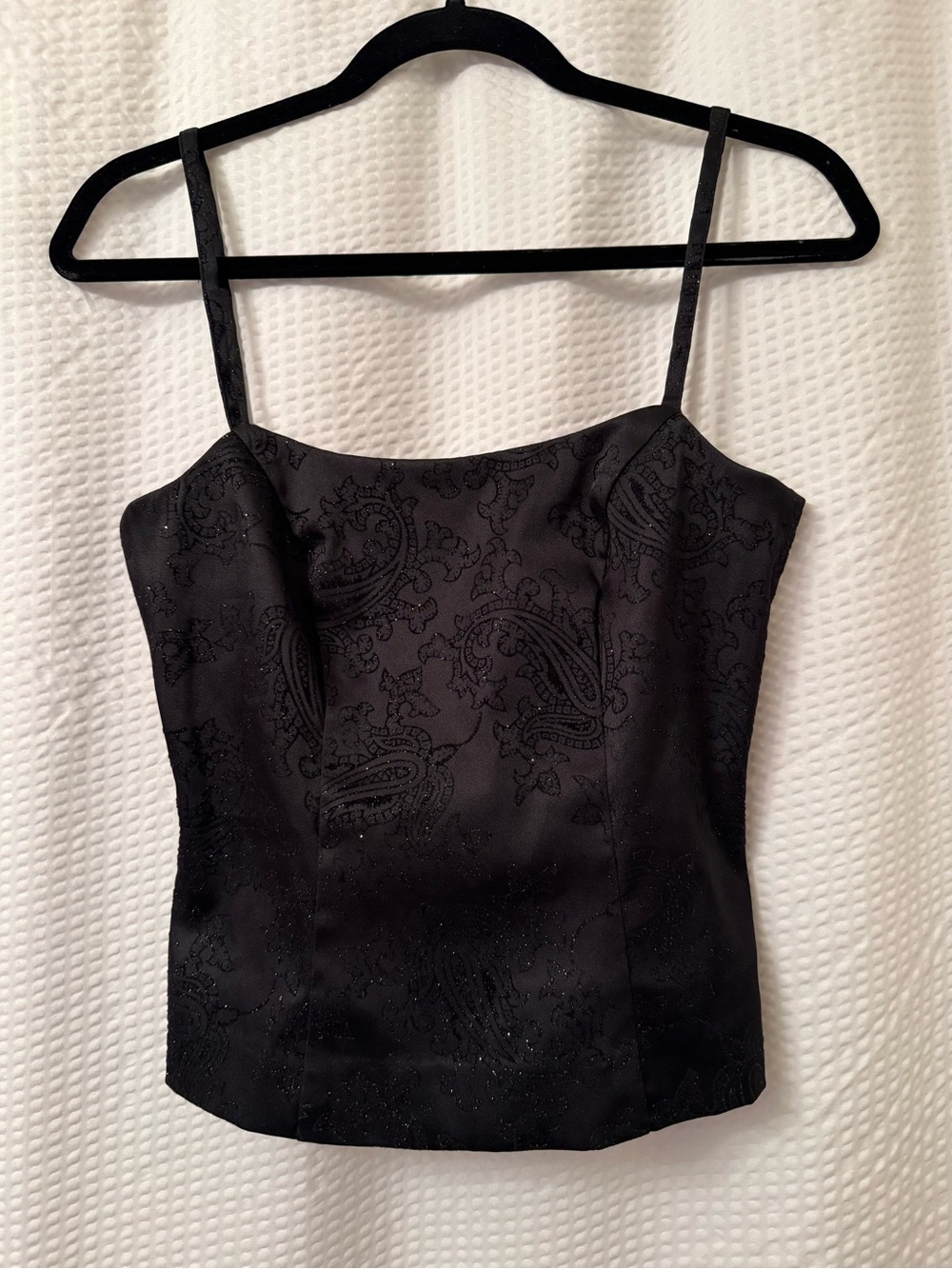 Vintage GUESS Velvet Pattern Satin Cami Blouse Top Sz M VTG V Paisley Shimmer